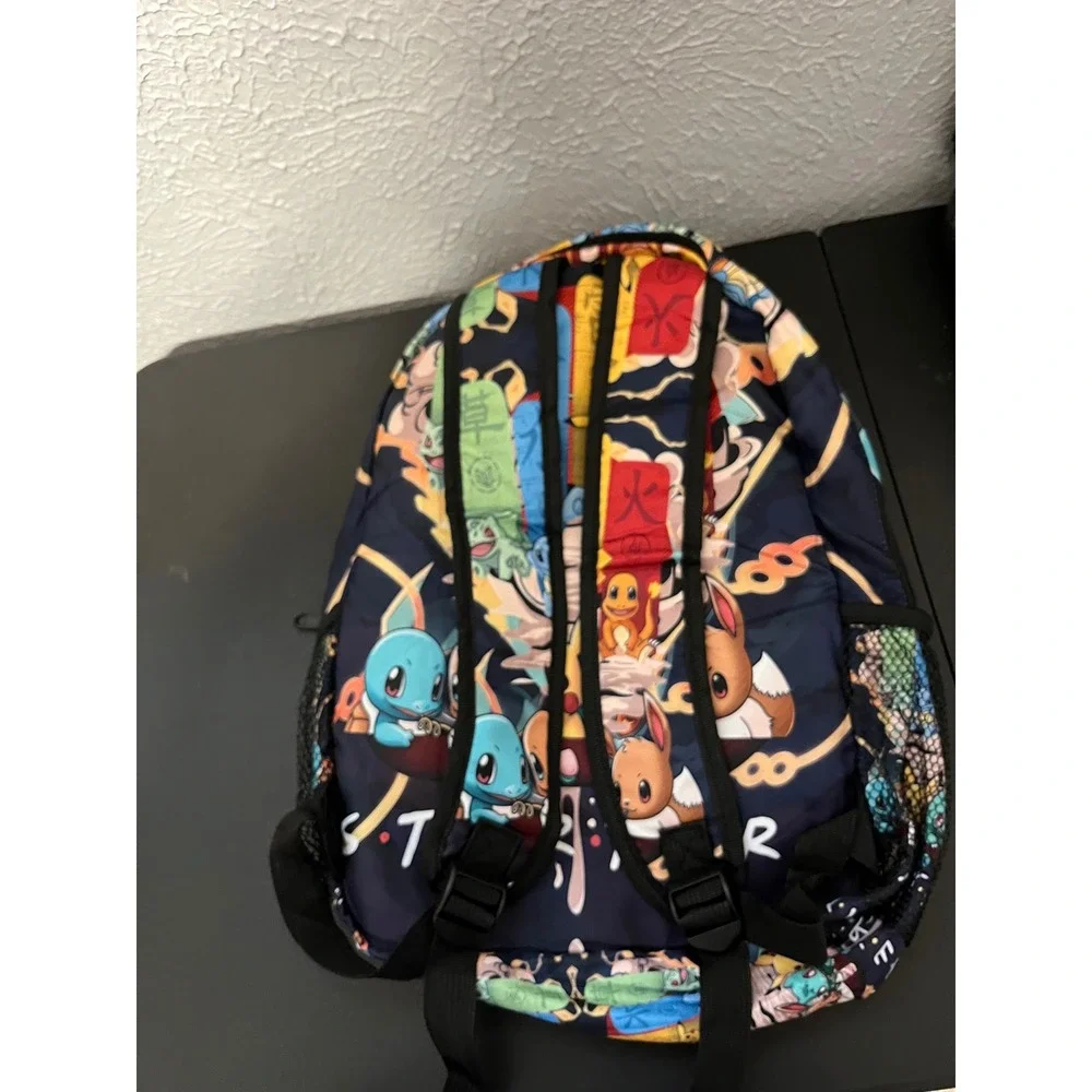 Pokemon Starters Anime Backpack 3 Piece Set Pikachu Eevee Ramen Navy Blue NWOT